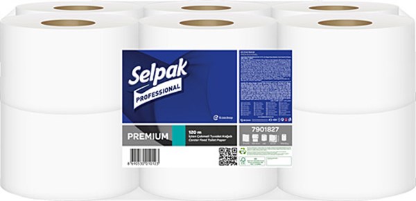 Selpak Professional Premium İçten Çekmeli Tuvalet Kağıdı Çift Katlı 545 Yaprak 120 m - 12 Adet