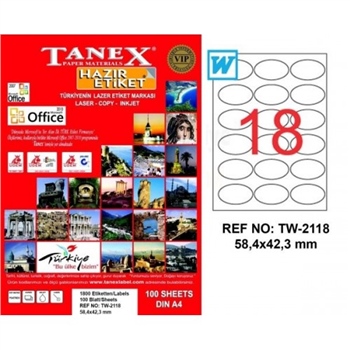 Tanex TW-2118 58,4mmx42,3mm Etiket 100 Tabaka
